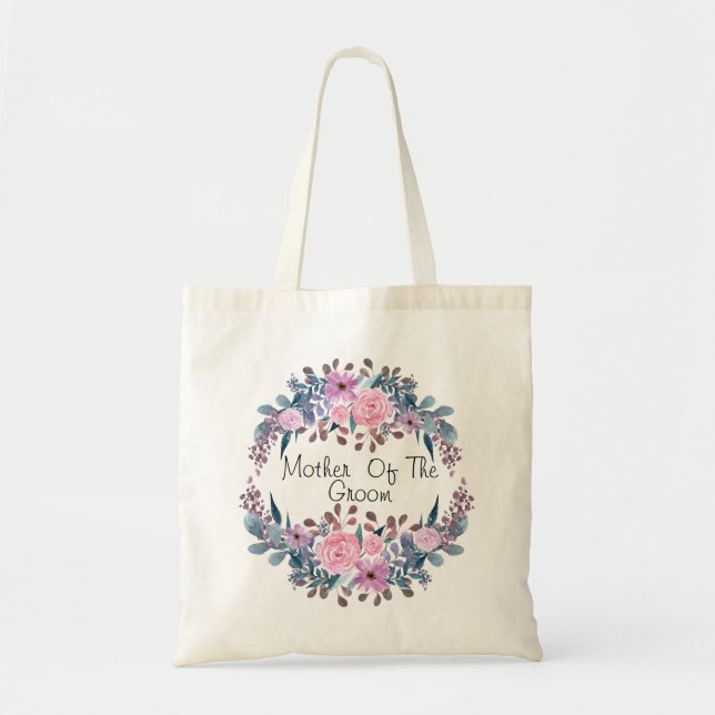 Personalized monogram text watercolor flower flora tote bag (Front)