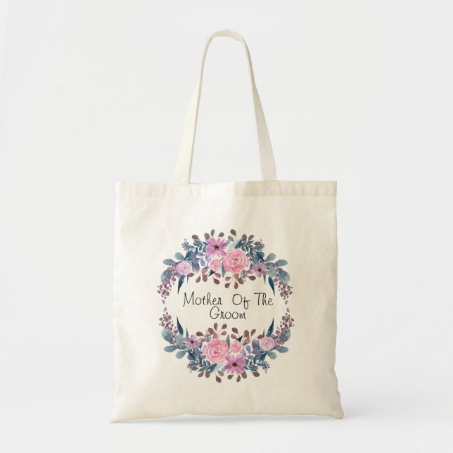 Personalized monogram text watercolor flower flora tote bag (Front)