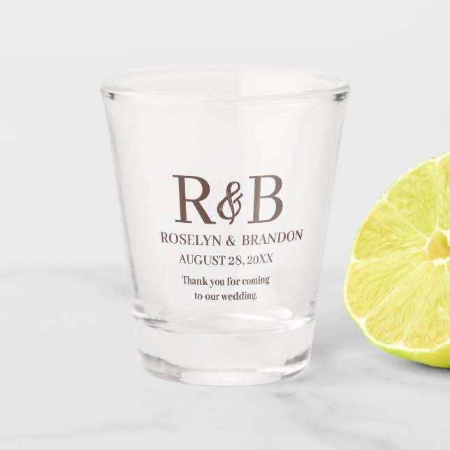 Personalized Monogram Thank you Wedding favor Shot Glass (Front)