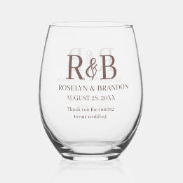 Personalized Monogram Thank you Wedding favor Stemless Wine Glass