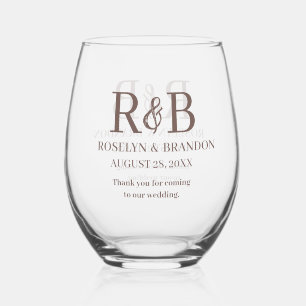 Personalized Monogram Thank you Wedding favor Stemless Wine Glass