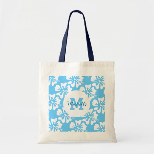 Personalized monogram tote bag  aqua blue floral