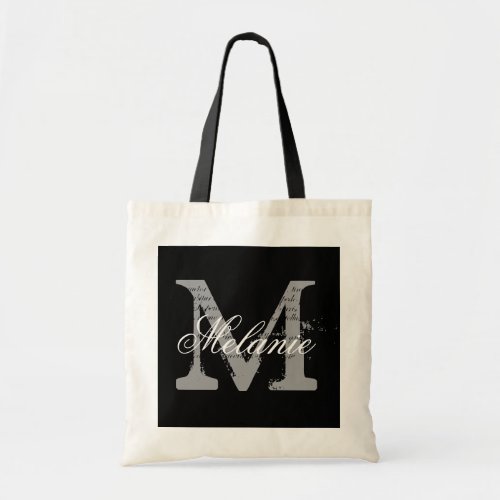 Personalized monogram tote bag  black and white