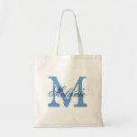 Personalized monogram tote bag | blue and white<br><div class="desc">Personalized name monogram tote bag | navy blue and white color. Elegant logo design with monogrammed letter initials.  Cute vintage gift idea for bride,  flower girls,  maid of honor and bridesmaids at weddings.</div>