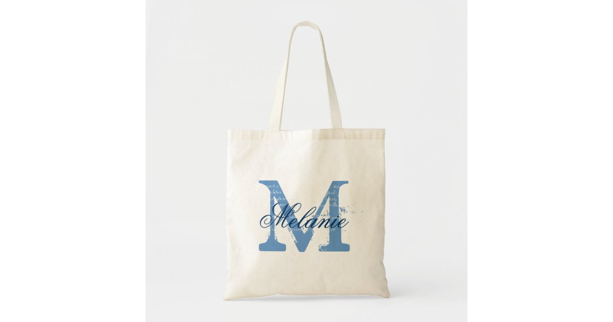 Personalized monogram tote bag | blue and white | Zazzle