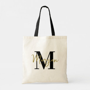 Personalized Monogram Tote – Gold & Black Bag