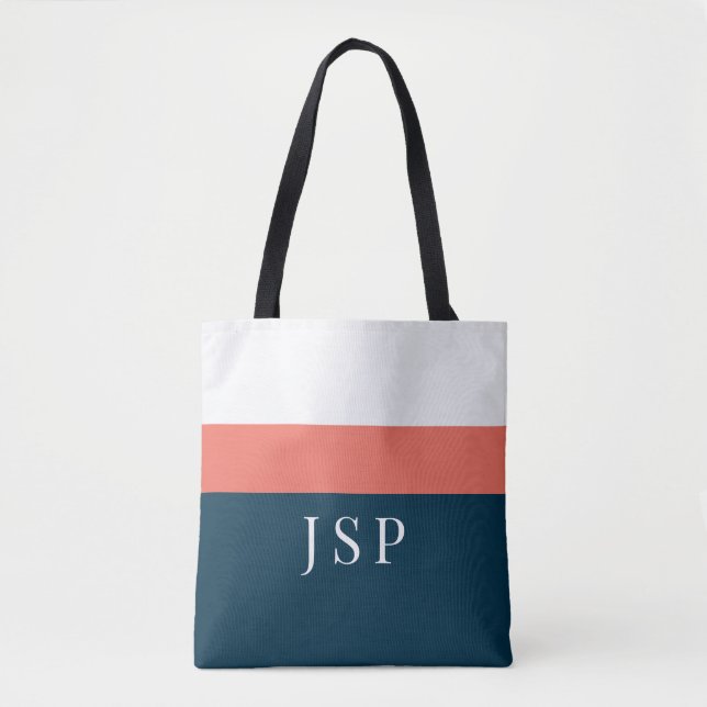 Personalized Monogram Tote – Navy Coral Chic  Bag (Front)