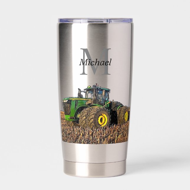 Personalized Monogram Tractor Equipment Tillage Insulated Tumbler (Front)