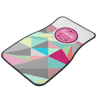 Personalized Monogram Triangle MInt Pink Pattern Car Mat