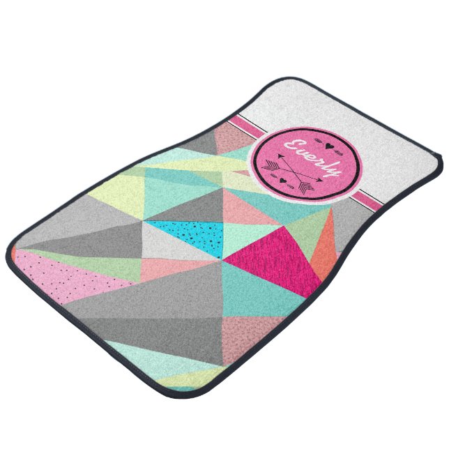 Personalized Monogram Triangle MInt Pink Pattern Car Mat (Angled)