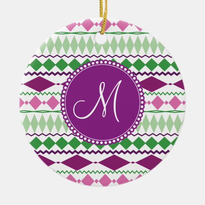 Personalized Monogram Tribal Geometric Pattern Christmas Ornaments