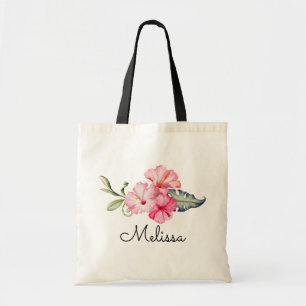 Personalized Monogram Tropical Floral Hibiscus Tote Bag