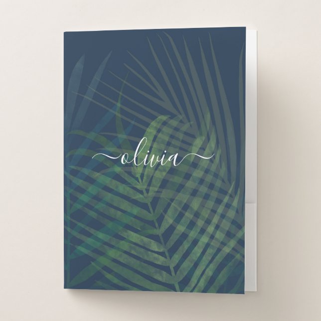 Personalized Monogram Tropical Palm Leaves Pocket  Pocket Folder (Front)