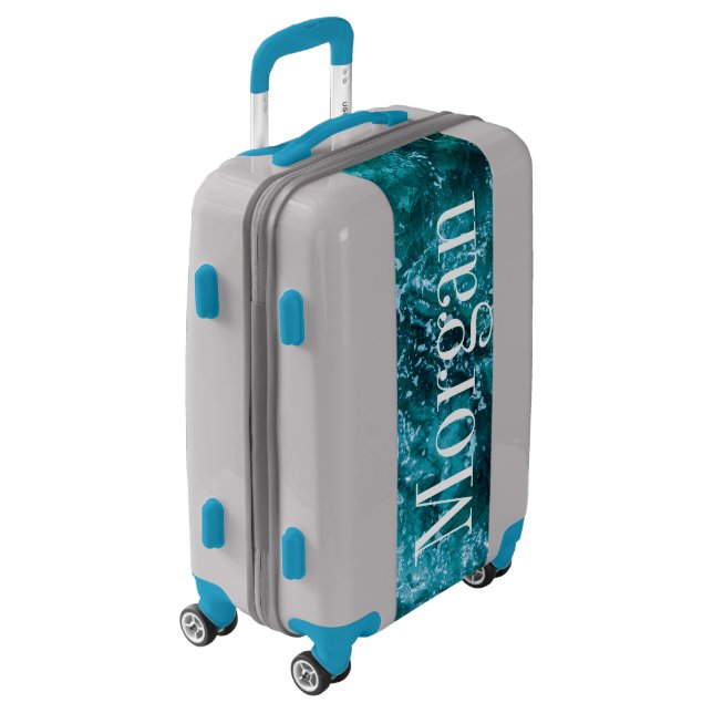 Personalized Monogram Turquoise Sea Waves Luggage (Rotated Left)