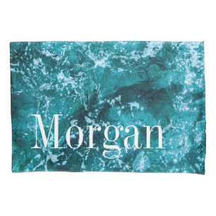 Personalized Monogram Turquoise Sea Waves Pillow Case