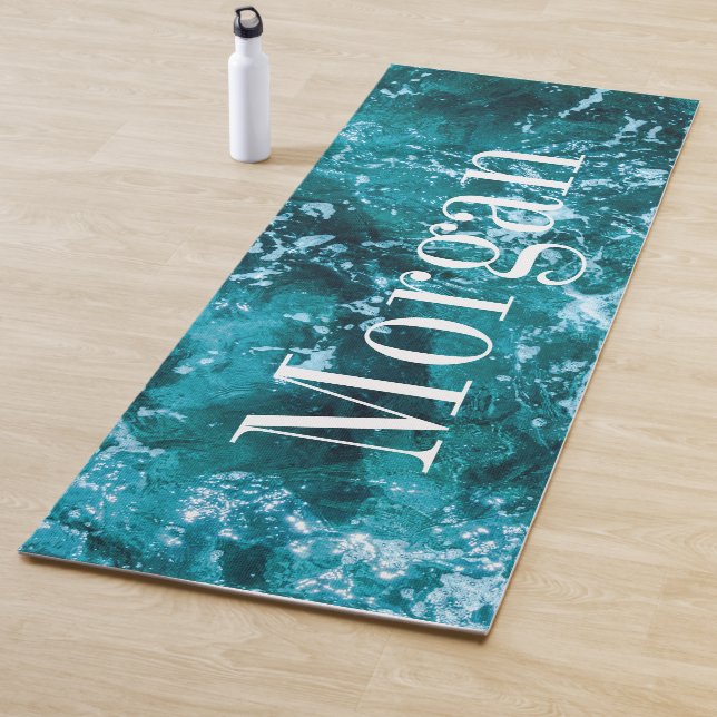 Personalized Monogram Turquoise Sea Waves Yoga Mat (In Situ)