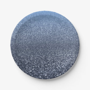 Personalized monogram vintage glitter shine blue s paper plates