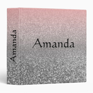 Personalized monogram vintage glitter shine pink 3 ring binder