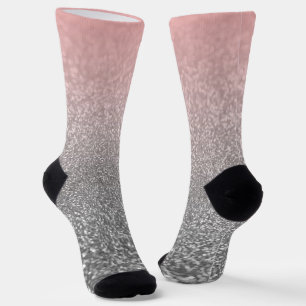 Personalized monogram vintage glitter shine pink socks