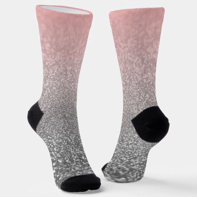 Personalized monogram vintage glitter shine pink  socks (Angled)