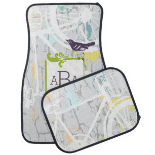 Personalized Monogram Vintage Modern Bicycle Car Floor Mat