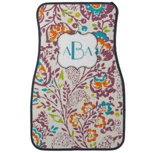 Personalized Monogram Vintage Modern Floral Car Floor Mat