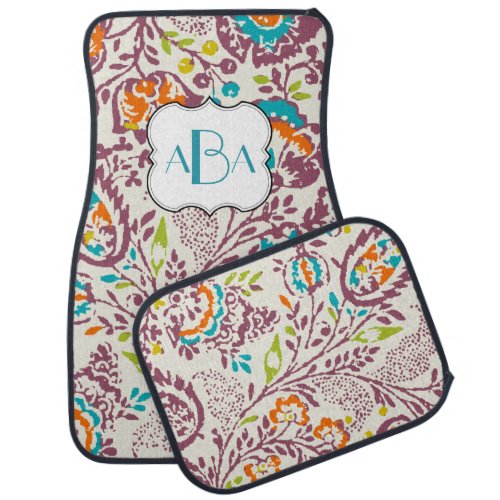 Personalized Monogram Vintage Modern Floral Car Floor Mat