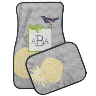 Personalized Monogram Vintage Modern Floral Car Floor Mat
