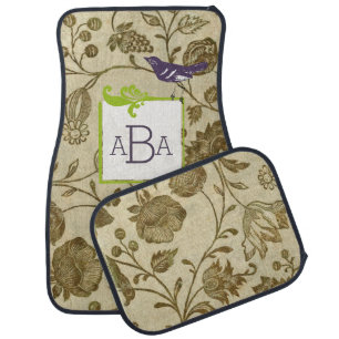 Personalized Monogram Vintage Modern Floral Car Floor Mat