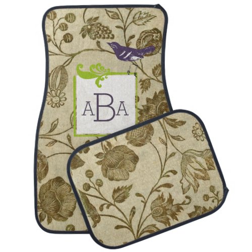 Personalized Monogram Vintage Modern Floral Car Floor Mat