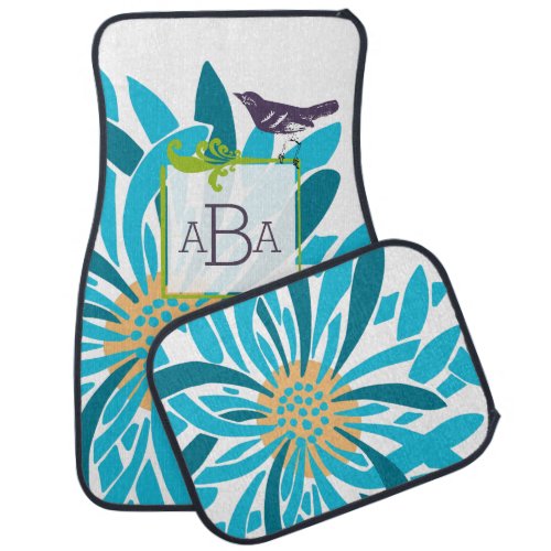 Personalized Monogram Vintage Modern Floral Car Floor Mat