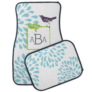 Personalized Monogram Vintage Modern Floral Car Floor Mat