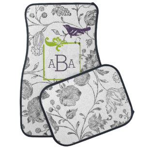 Personalized Monogram Vintage Modern Floral Car Mat