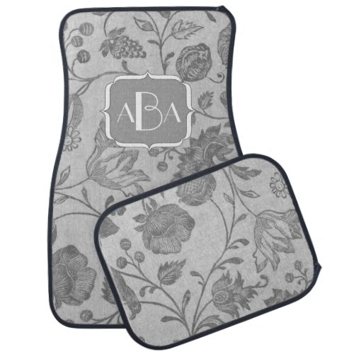 Personalized Monogram Vintage Modern Gray Floral Car Floor Mat