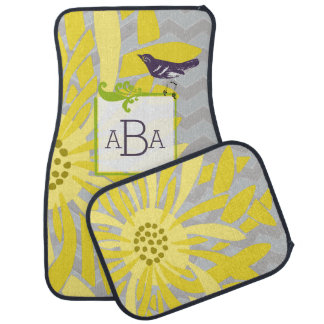 Personalized Monogram Vintage Modern Gray Floral Car Floor Mat