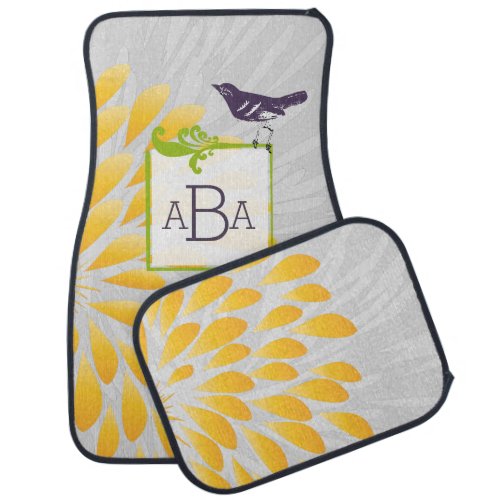 Personalized Monogram Vintage Modern Yellow Floral Car Mat