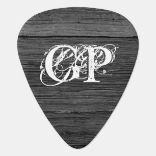 Personalized monogram vintage wood grain custom guitar pick