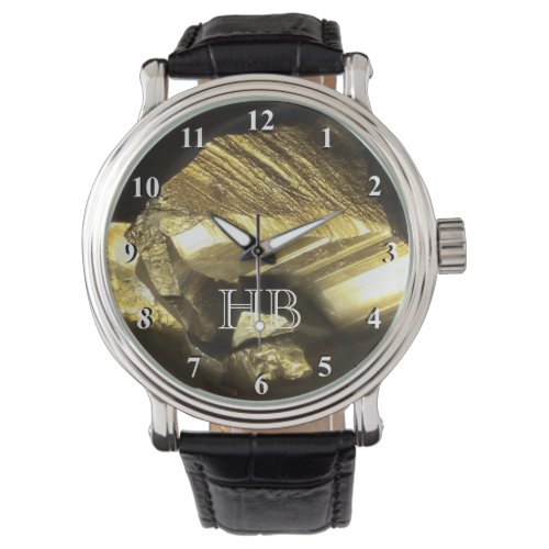 Personalized monogram watch for men  Gold nugget