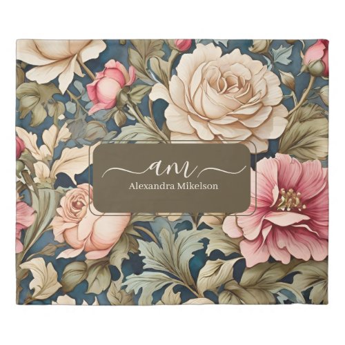 Personalized Monogram Watercolor Blush Pink Peony Duvet Cover