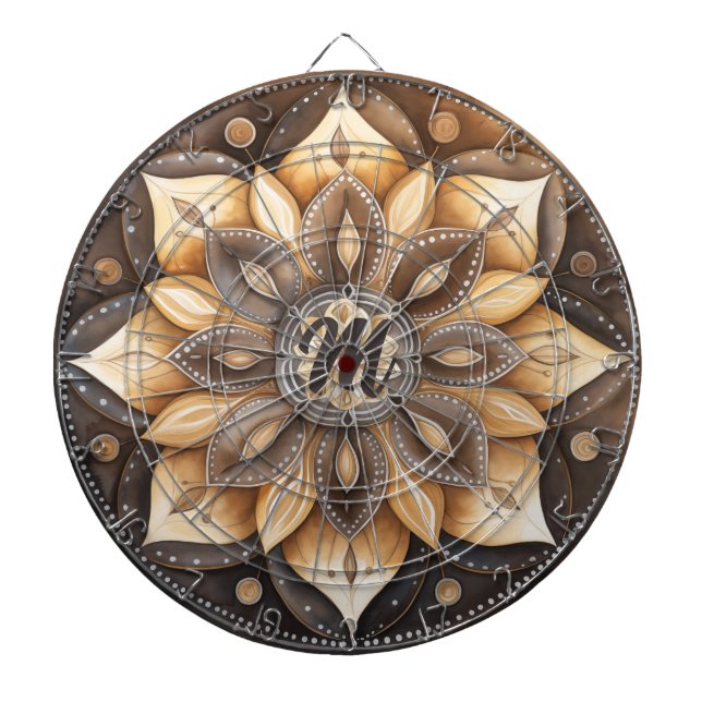 Personalized Monogram Watercolor Brown Mandala  Dart Board (Front)