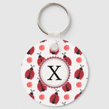 Personalized Monogram Watercolor Ladybugs Keychain by MonogramBoutique at Zazzle