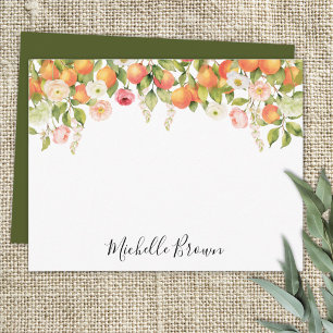 Personalized Monogram Watercolor Orange Elegant Note Card