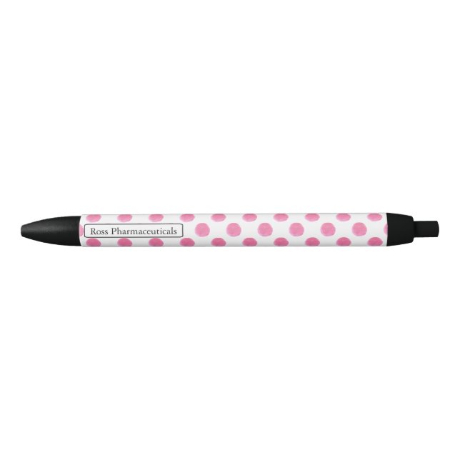 Personalized monogram watercolor pink polka dots black ink pen (Front)