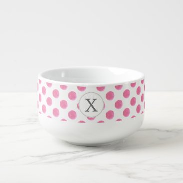 Personalized monogram watercolor pink polka dots soup mug