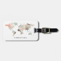 Personalized Monogram Watercolor World Map Travel