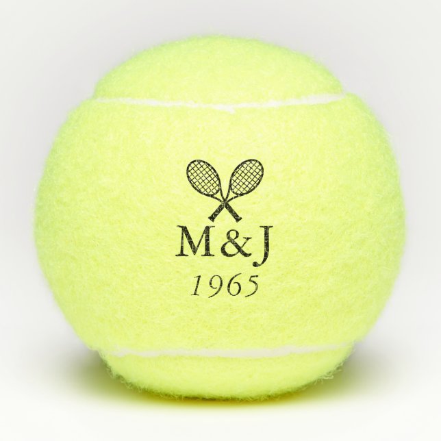Personalized Monogram Wedding Anniversary Date Tennis Balls (Front)