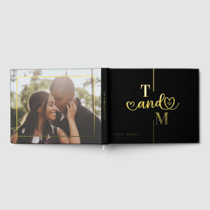 Personalized Monogram Wedding Black and Real Foil Guest Book