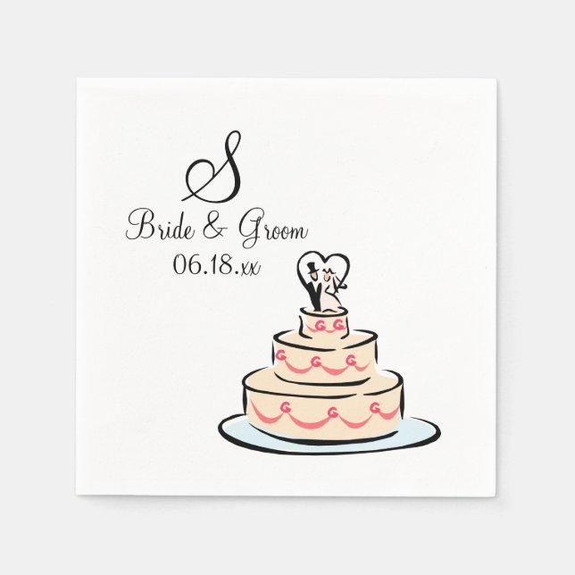 Personalized Monogram Wedding Cake Paper Napkins (Front)