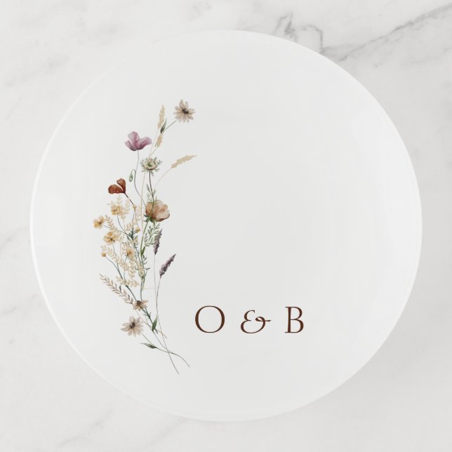 Personalized Monogram Wedding Couple Rings Trinket Tray (Front)