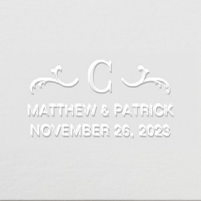 Personalized Monogram Wedding Names & Date Embosser (Design)